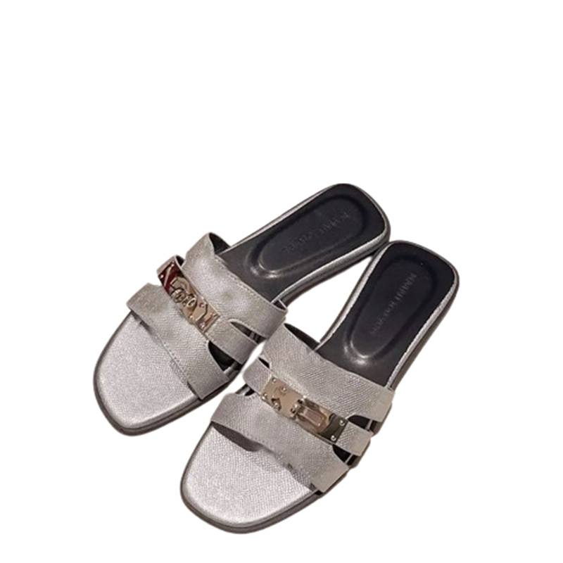buckle designer flat shipping Free bottomed one word slippers women in summer 2024 versatile fashionable for outdoor wear casual and exposed toe sanda