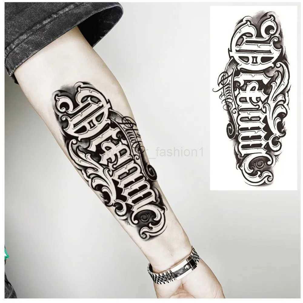 Large Size Black Sketch Letters Temporary Tattoos English Word Lines Tattoo Stickers Waterproof Arms Sleeve Tattoo For Men WomenB240712