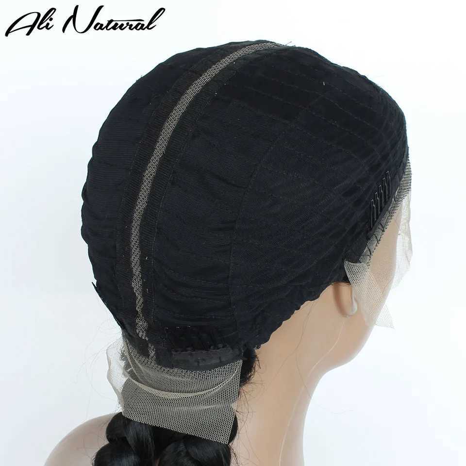 2 Braids Lace Wig Hand Tied Cornrow Braids Black Afro Braided Lace Wig With Two Long Box Braids Pigtails For Black WomanM240712