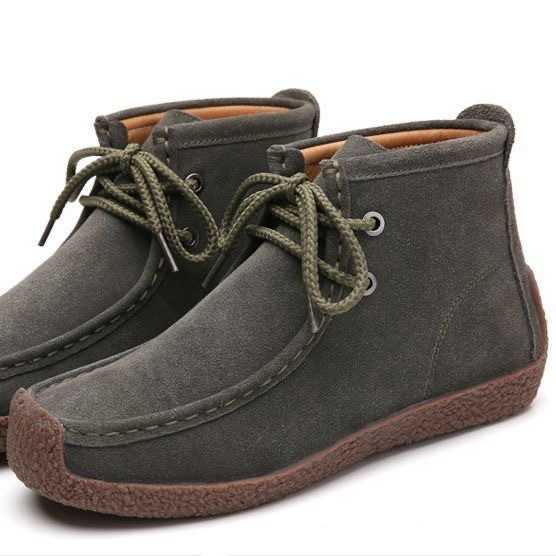 HBP Non-Brand Women Men Suede Genuine Leather Lace-Ups Moccasin Ankle Wedges Platform Wallabee Boots