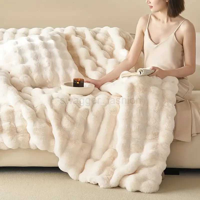 Faux Fur Plush Throw Blanket Warm Winter Double-sided Blankets for Bed Luxury Plaid Shaped Couch Cover for Sofa Pillow Case GiftB270712