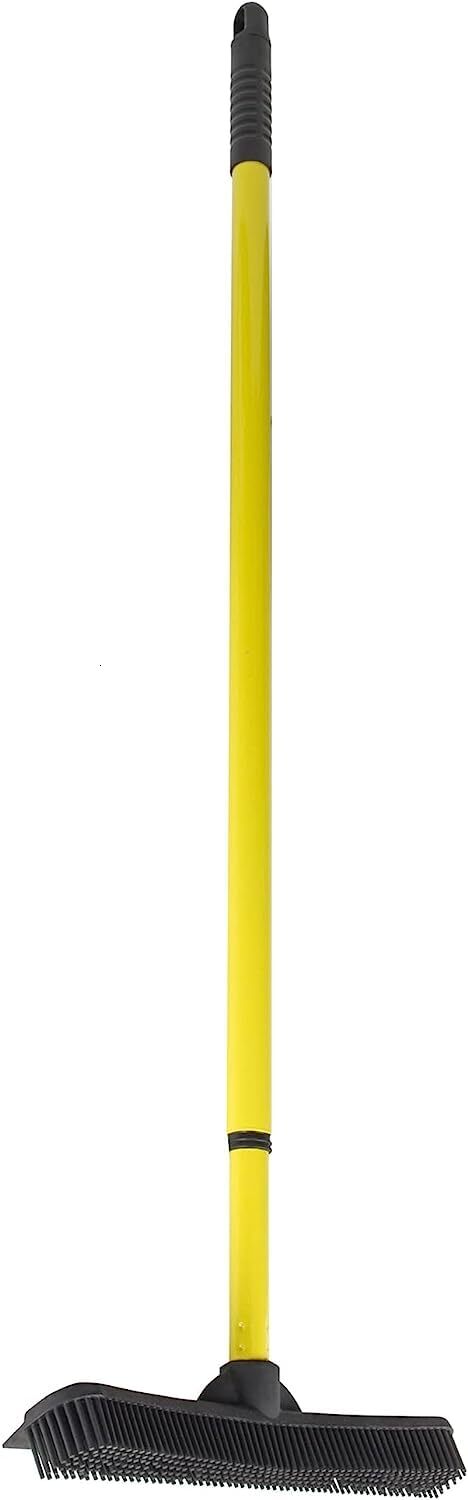 New Original Indoor Pet Hair Rubber Broom With Carpet Rake Squeegee, Black And Yellow