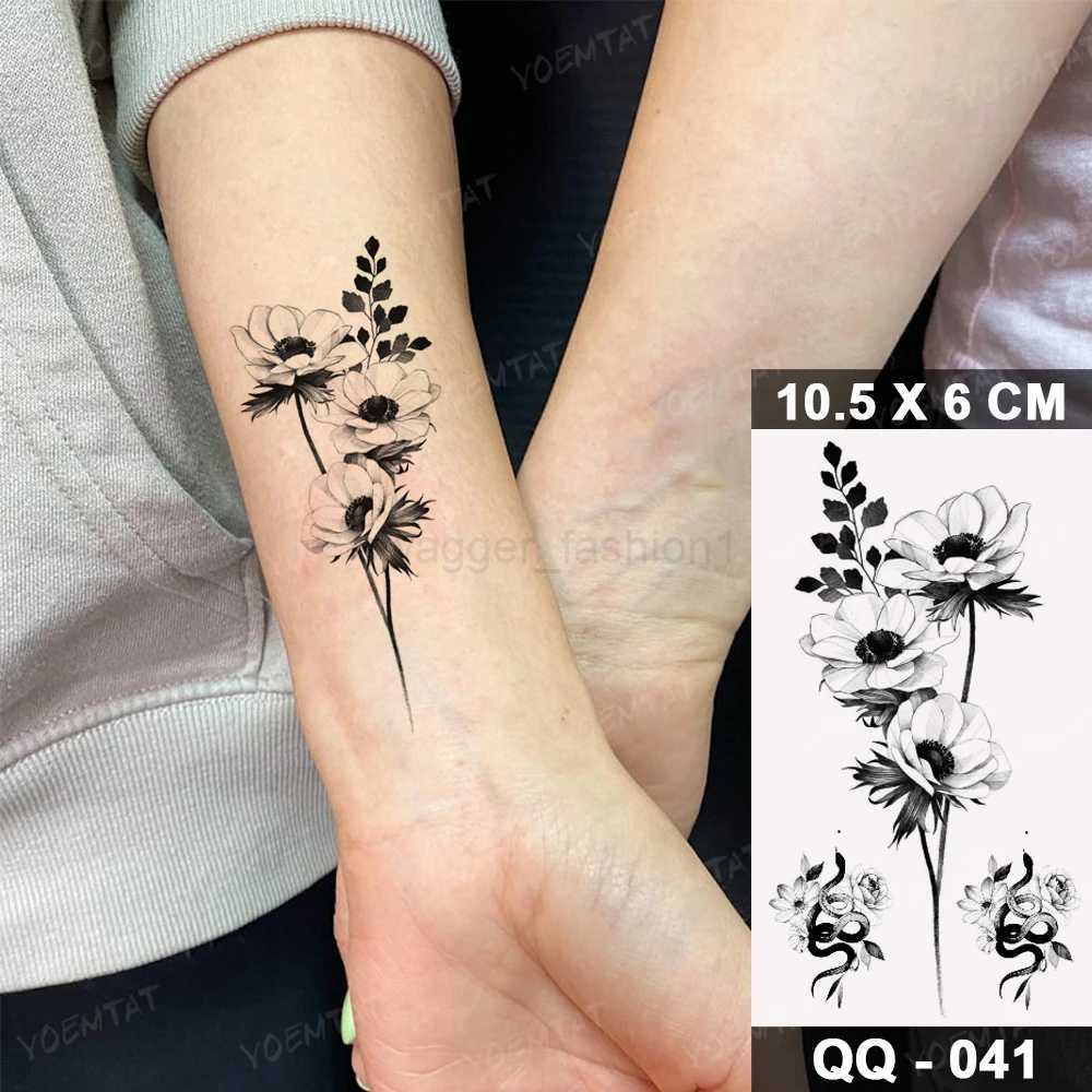 Waterproof Temporary Tattoo Sticker Black Henna Lace Arabian Lotus Totem Flower Flash Tatoo Women Finger Body Art Fake Tatto MenB240712