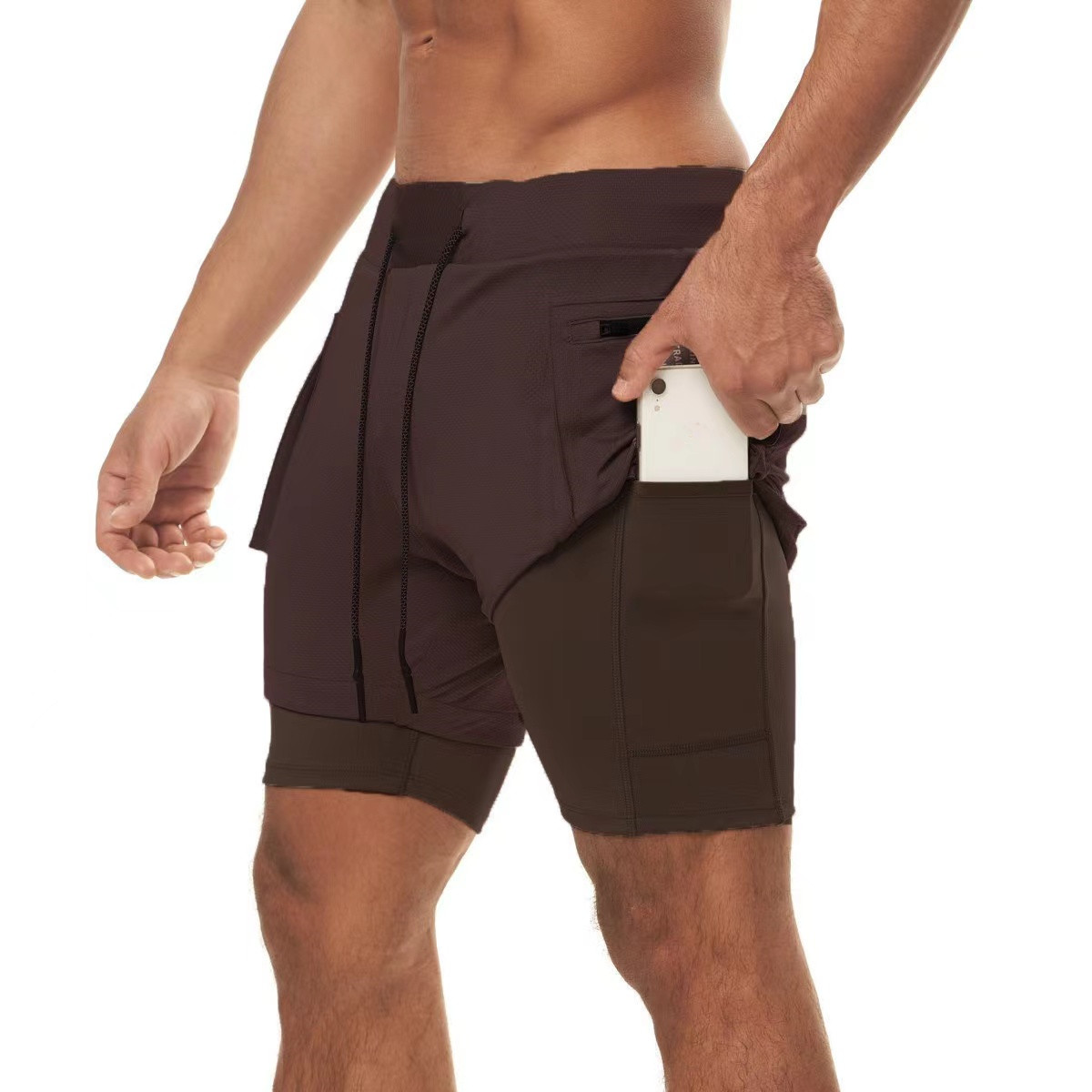 Mens Yoga Sports Shorts Quick Dry Shorts With Pocket Mobile Phone Casual Running Gym Short Jogger Pant With Inner Lining DK49