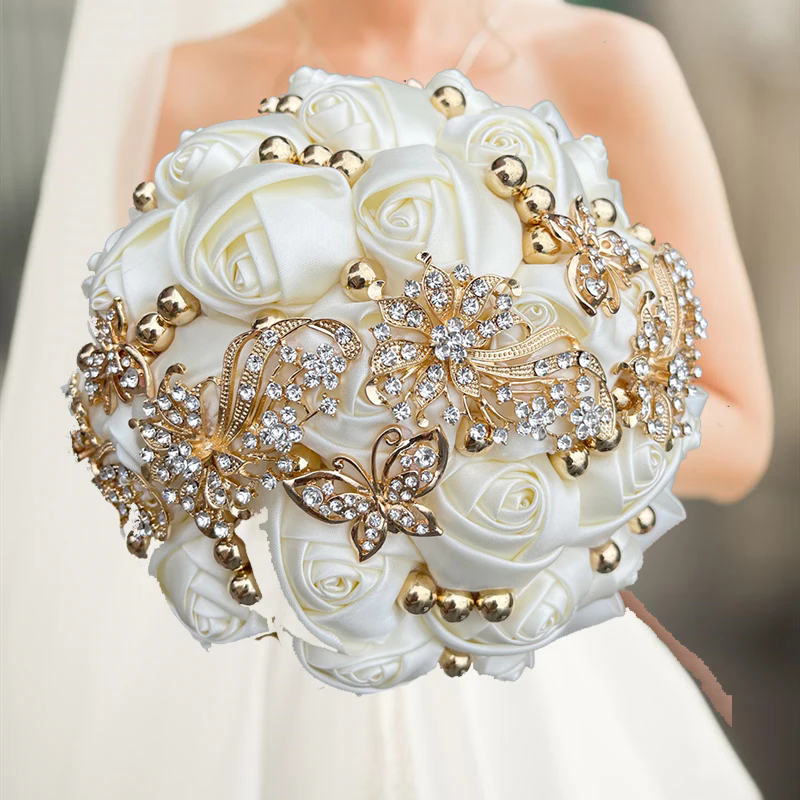 Hot Selling Bridal And Bridesmaid Bouquets Exquisite Rhinestones Silk Roses And Pearls Handmade Sisters Wedding Bouquets