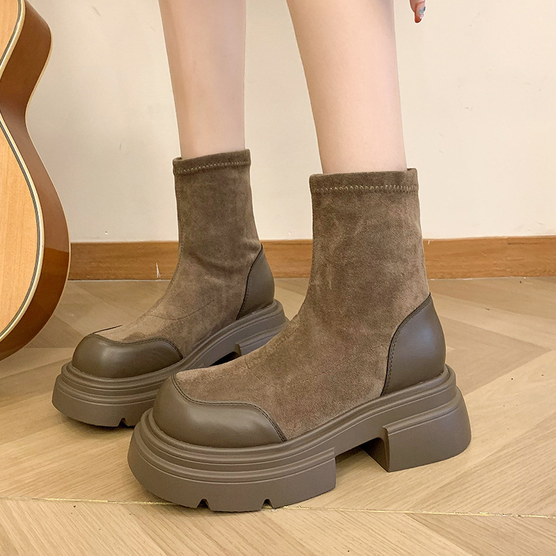 New Bottom Fashion 2024 Thick Comfortable and Durable Explosive Short Tube Elastic Martin Boots for Women Lhshoe