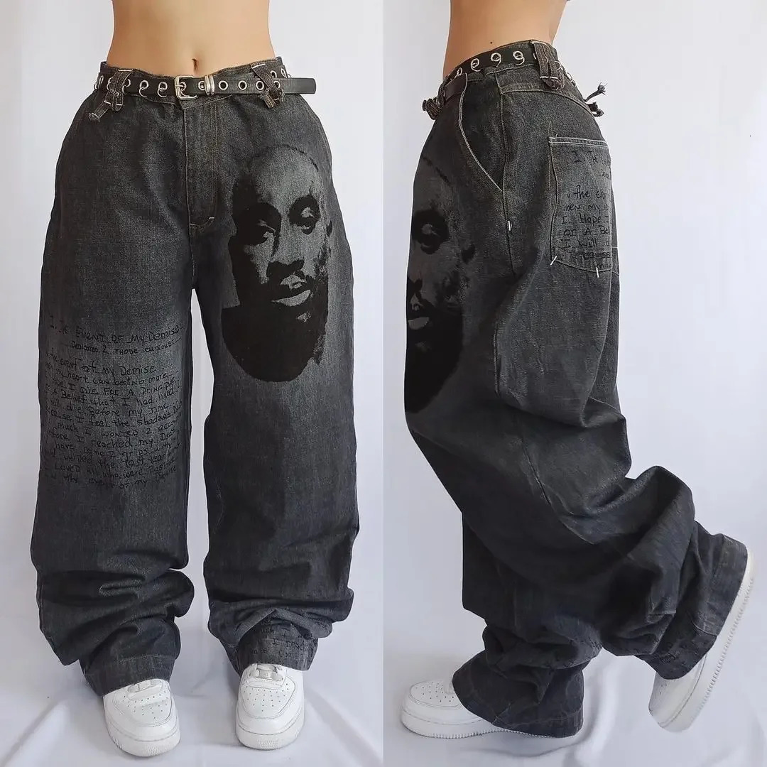 Y2K Women Clothing baggy Jeans Harajuku Hip Hop Street Vintage Letters Black Gothic Casual pants Skateboard Pants 240701