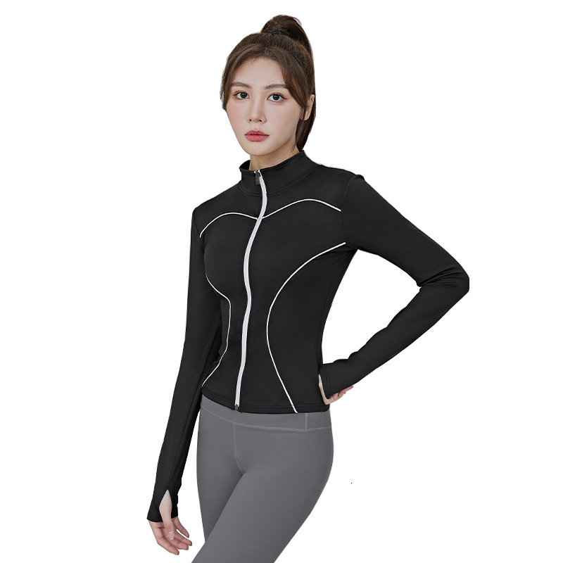 's New Peach Line Sporty Slimming Yoga Reflective Long Sleeved Cycling Jacket Waist Bifurcated Linen Loose Womens Workout Clothe Woman Workout Cl