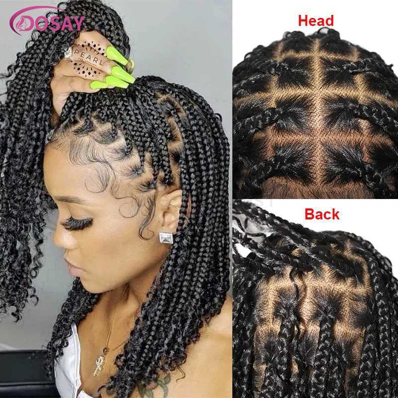 Short 12 Inch Bohemian Curly Braided Full Lace Front Wigs Knotless Box Braid Bob Wig Women Synthetic Locs Goddess Cornrow BraidsM240712