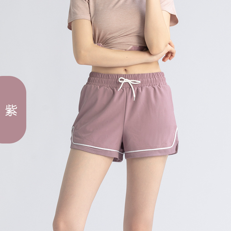 Fake Two Pieces of Fitness Drawstring Shorts for Women, Summer Anti Glare Loose Casual Breathable Morning Running Sports Pants Yoga Top Workout Clothe
