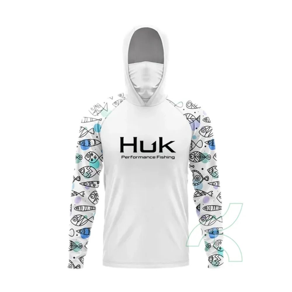 HUK Fishing Shirts Men Sun Protection Hoodie Mask All-in-one Fishing Clothing Ropa Pesca Hunting Camping Angling T-shirt Upf 50 240709