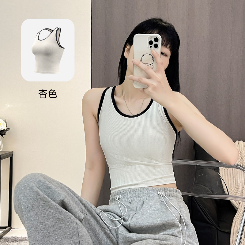 's New Women's Striped Slim Fit Fitness Yoga Back Fixed Cup One-piece Sports Vest with Chest Cushion Woman Workout Clothe Designer Workout C