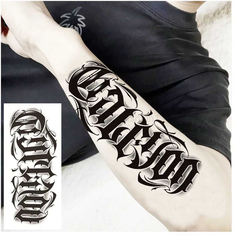 Large Size Black Sketch Letters Temporary Tattoos English Word Lines Tattoo Stickers Waterproof Arms Sleeve Tattoo For Men WomenB240712