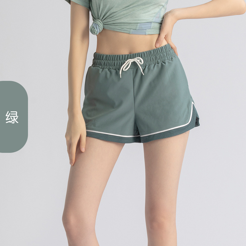 Fake Two Pieces of Fitness Drawstring Shorts for Women, Summer Anti Glare Loose Casual Breathable Morning Running Sports Pants Yoga Top Workout Clothe