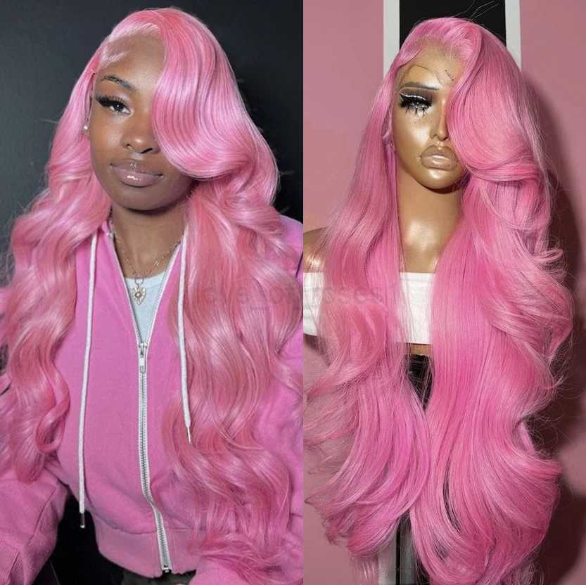 UStyleHair Pink Wig Long Body Wave Wigs for Women Synthetic Lace Front Wig Natural Hairline Daily Use Cosplay Hair Pink Lace WigM240712