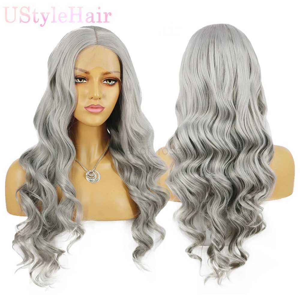 UStyleHair Pink Wig Long Body Wave Wigs for Women Synthetic Lace Front Wig Natural Hairline Daily Use Cosplay Hair Pink Lace WigM240712