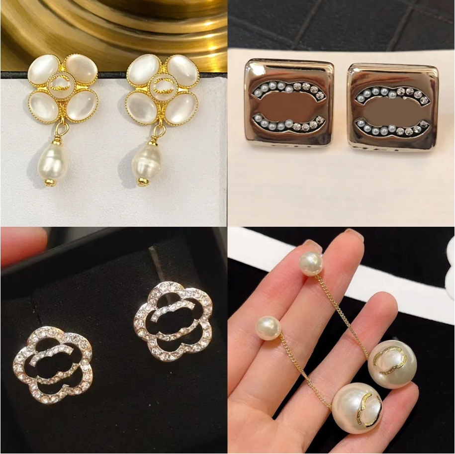 Novelty Designer Earrings Brand Letter Ear Stud Loop Drop Top Quality Inlaid Crystal Copper Earring Women Gold Plated Silver Christmas Wedding Jewelry