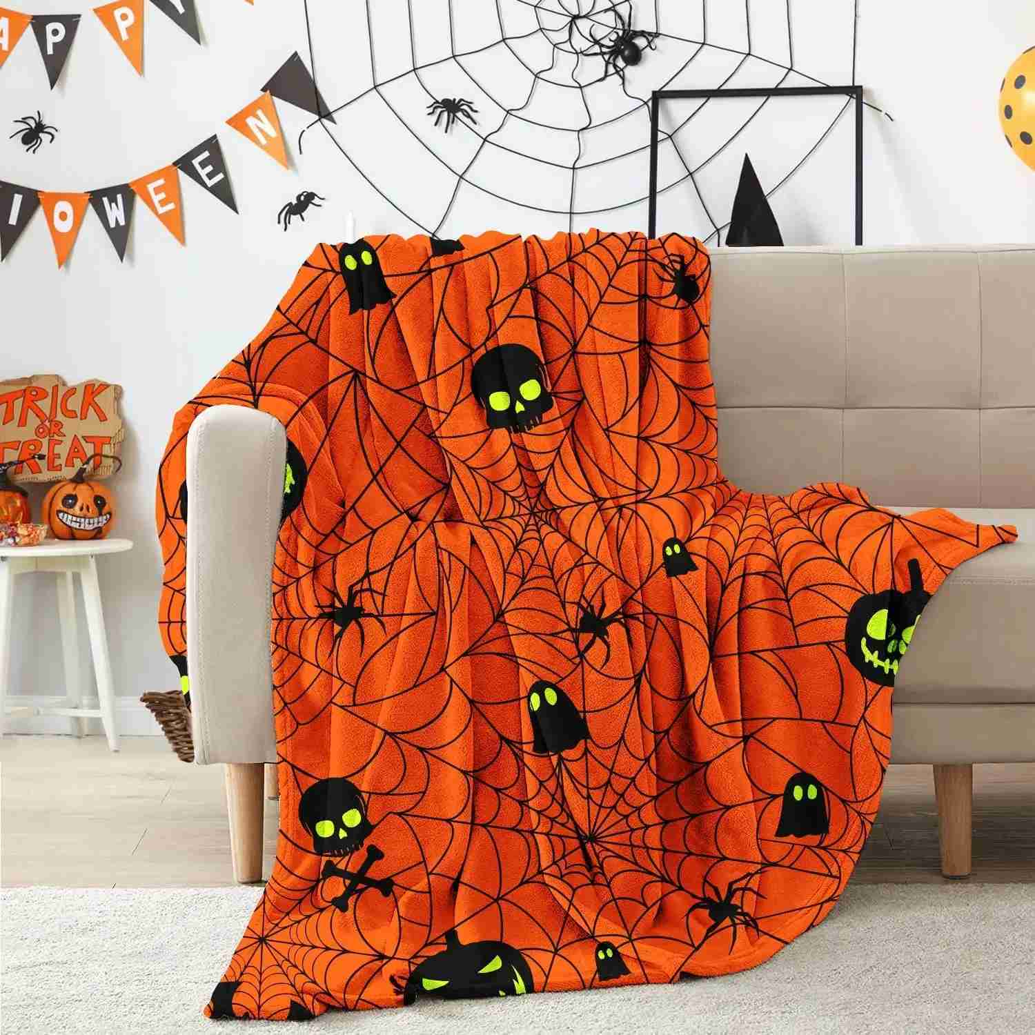 Halloween Throw Blanket for Couch Bed Halloween Fall Thanksgiving Gift Blanket Pumpkin and Ghost Print Blankets Sofa BlanketsB270712
