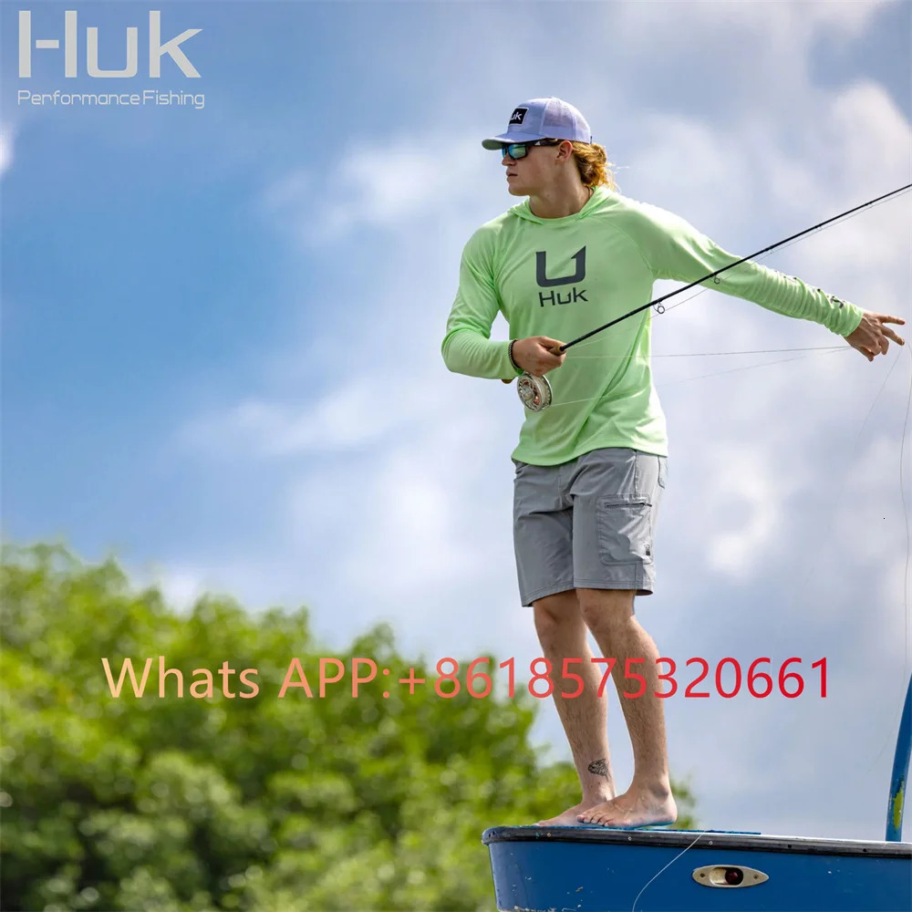 Huk Fishing Hood Fishing Shirts Summer Long Sleeve T Shirt UPF 50 Fish Shirts Sun Protection Breathable Hooded Fishing Apparel 240709