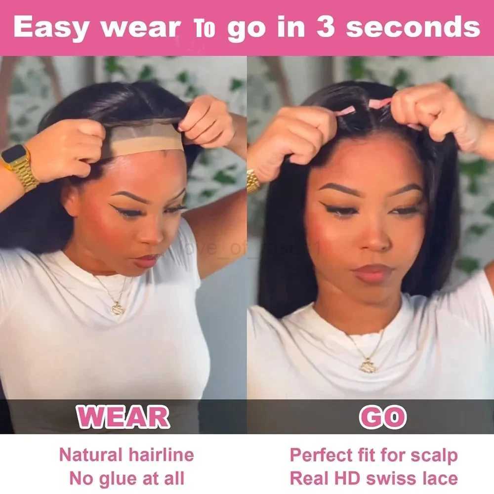 Synthetic Straight Lace Closure Wigs Easy to Wear Glueless Pre Plucked Pre Cut Upgraded No Glue HD Lace Front Wig For WomenM240712