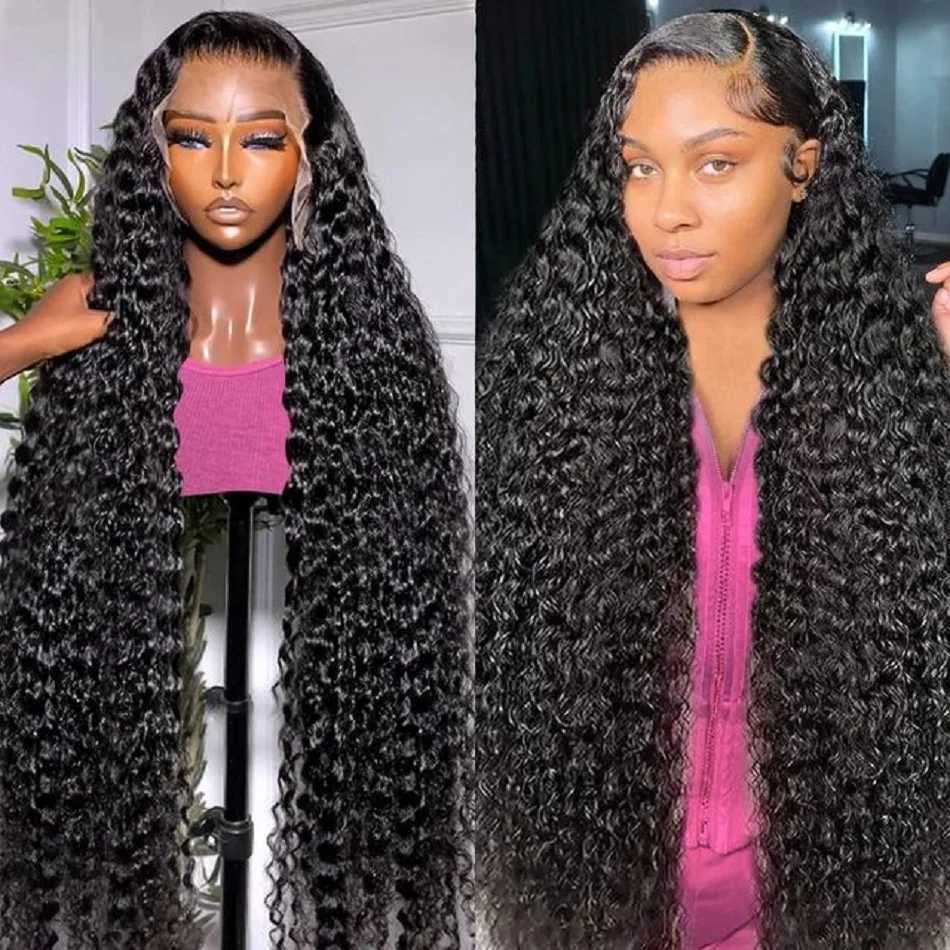 Brazilian Deep Wave 13x6 HD Lace Frontal Wig for women 40 inch glueless preplucked curly cheap wigs on sale clearanceM240712