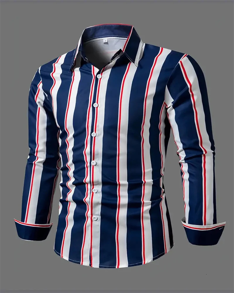 Mens Fashion Loose Striped Pattern Shirt Casual Breathable Lapel Button Long Sleeve Shirt Top Comfortable Soft Fabric 6XL 240704