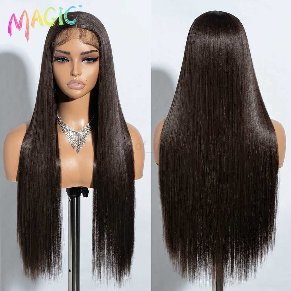 Magic Cosplay Wig Synthetic Lace Wig 30 Inch Long Straight Wigs Soft Rainbow Colorful Ombre Blonde Ginger Wigs For WomenZ240712