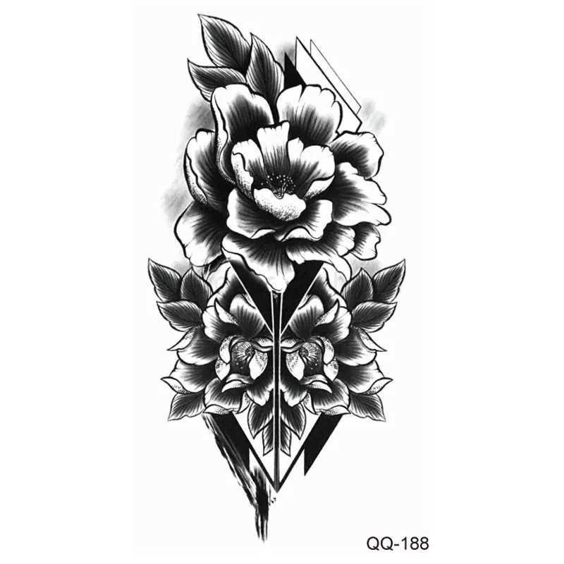 Black Rose Temporary Tattoo Sticker Flower Feather Elephant Body Clavicle Ankle Legs Arm Art Fake Tatto Party Bikini TatoosB240712