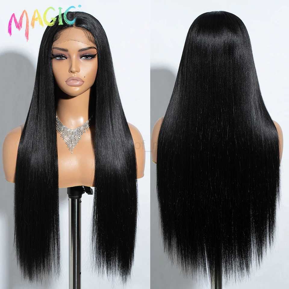 Magic Synthetic Lace Wig 30 Inch Long Straight Wigs Soft Rainbow Colorful Ombre Blonde Ginger Wigs For Black Women Cosplay WigM240712