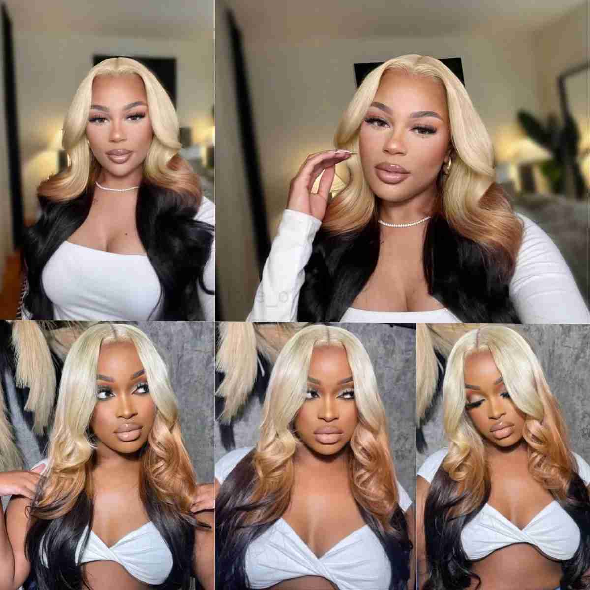 OmBre Blonde Highlight Lace Wigs For Women Synthetic Lace Front Wigs 13X4 Body Wave Pre Plucked Hairline With Baby Hair WigM240712