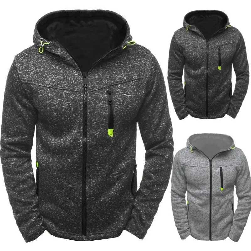 Mens Hoodie with Side Zipper Pockets Thin Wool Solid Color Tracksuit Casual Everyday Outdoor Hooded Tracksuit Long SleevesXJ240812