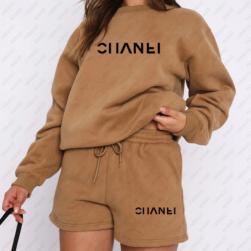 casual round neck sweatshirt shorts set Autumn womens new solid color juicy tracksuit loose versatile designer two piece sets women clothes Spring CSD2407128-8