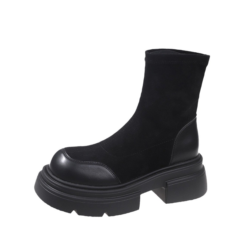 New Bottom Fashion 2024 Thick Comfortable and Durable Explosive Short Tube Elastic Martin Boots for Women Lhshoe