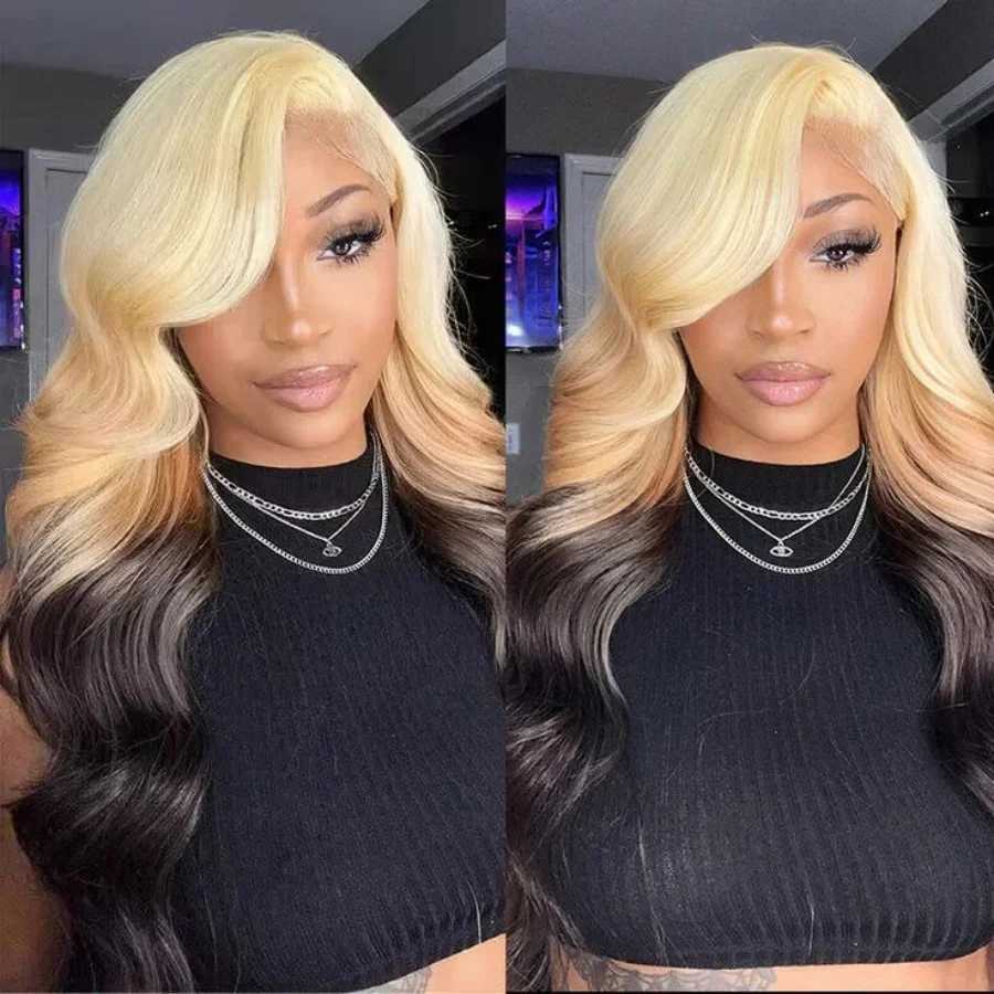 OmBre Blonde Highlight Lace Wigs For Women Synthetic Lace Front Wigs 13X4 Body Wave Pre Plucked Hairline With Baby Hair WigM240712