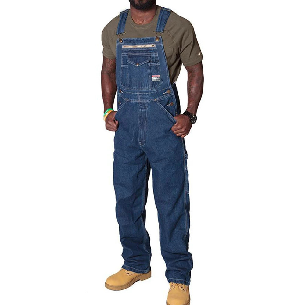 Solid Color Jeans Overalls For Men Fashion Casual Suit High Waist Denim Jumpsuits Oversized Pants Clothing Tracksuit y240627