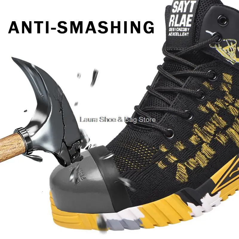 High Top Safety Shoes Men Steel Toe Work Shoes Men Women Work Safety Boots Anti Smash Safety Indestructible Work Boot Breathable 240703