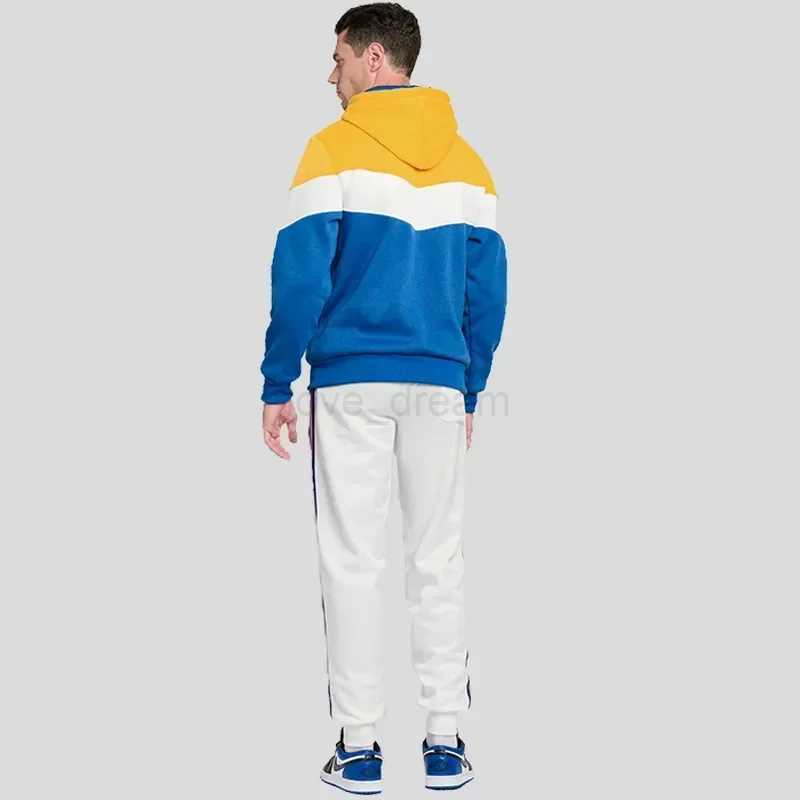 Mens Patchwork Hoodie Outdoor Casual Sportswear Street Fashion Mens Fleece Thermal Hooded Sweatshirt Fall Winter BlackXJ240812