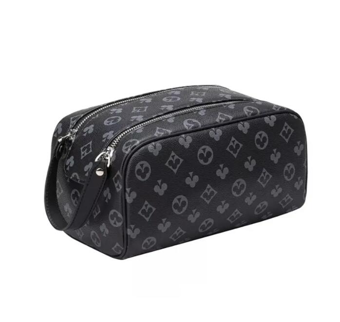 5A Sac créateur haute qualité Homme Femme grande capacité Voyage Trousse de toilette Pochette portefeuille maquillage double compartiment noir