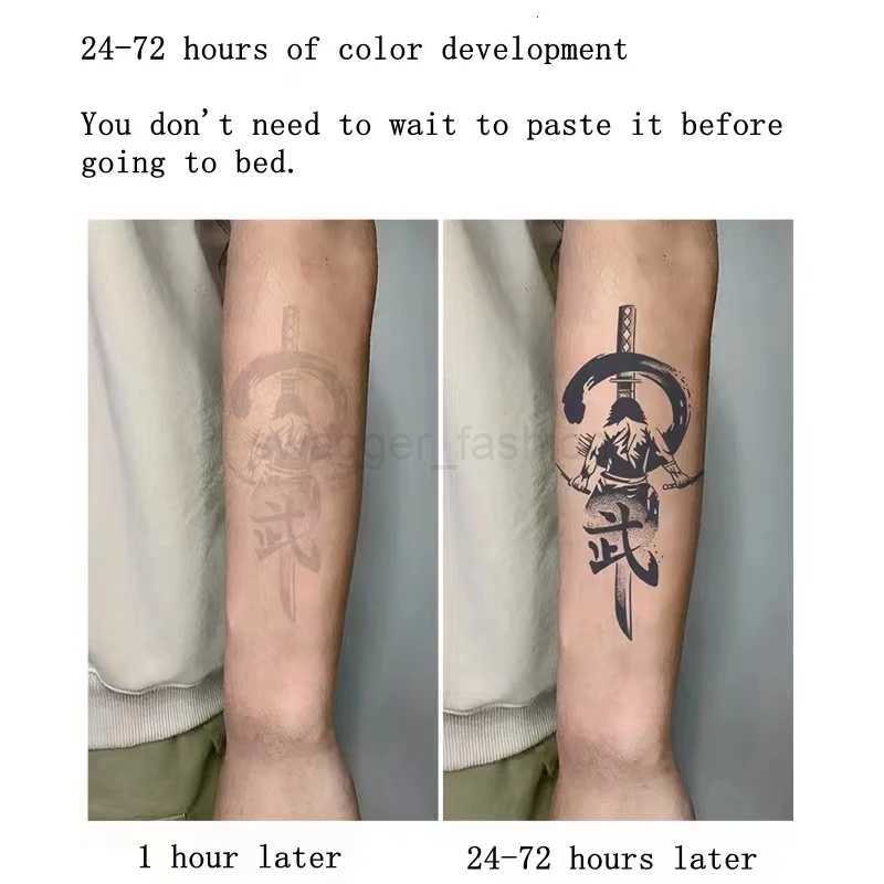 Katana Sword Herbal Juice Tattoo Stickers Men Waterproof Lasting Semi-permanent Tattoo Big Picture Flower Arm Art Fake TattoosB240712
