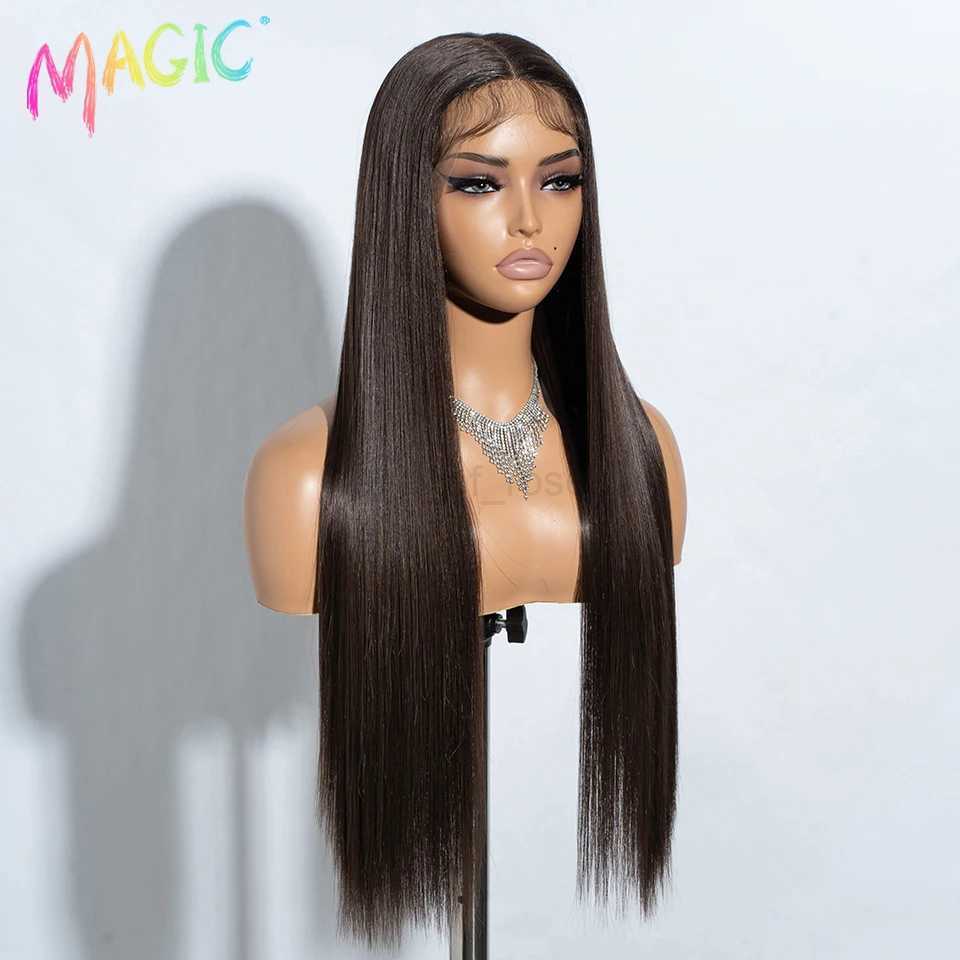 Magic Cosplay Wig Synthetic Lace Wig 30 Inch Long Straight Wigs Soft Rainbow Colorful Ombre Blonde Ginger Wigs For WomenZ240712