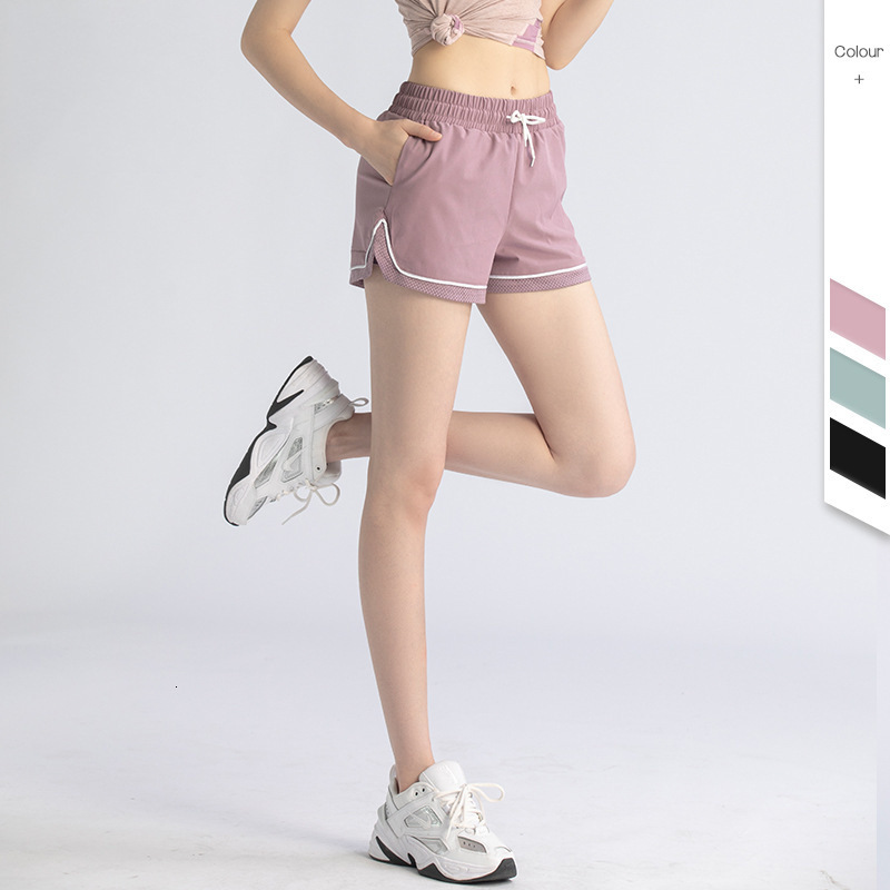 Fake Two Pieces of Fitness Drawstring Shorts for Women, Summer Anti Glare Loose Casual Breathable Morning Running Sports Pants Yoga Top Workout Clothe