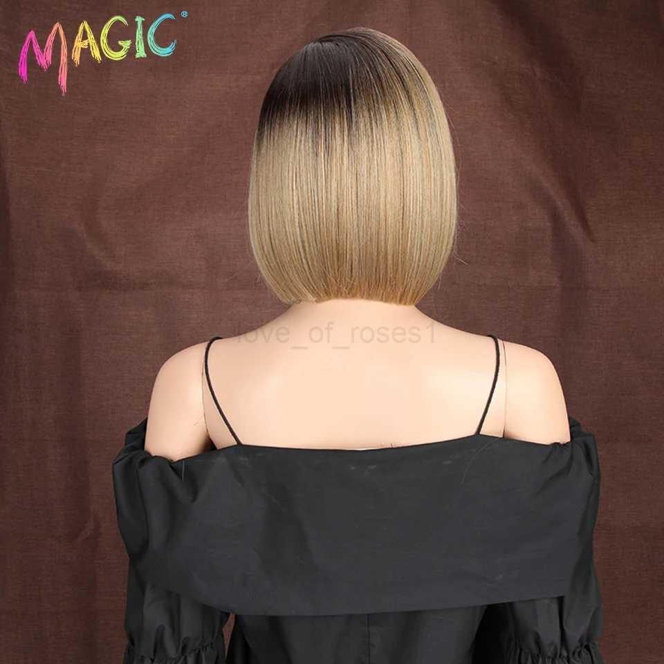 Magic Synthetic Lace Wig Bob Wig 10 Inches Short Straight Hair Wig For Black Women Side Part Heat-Resistant Fiber Lace Bob WigM240712