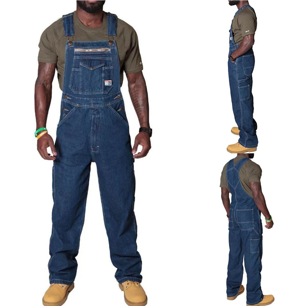 Solid Color Jeans Overalls For Men Fashion Casual Suit High Waist Denim Jumpsuits Oversized Pants Clothing Tracksuit y240627