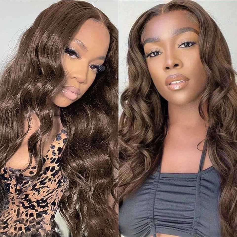 RDY Chocolate Brown Wig Loose Deep Wave Synthetic Lace Front Wig Glueless Natural Hairline Brunette Hair Frontal Wigs for WomenM240712