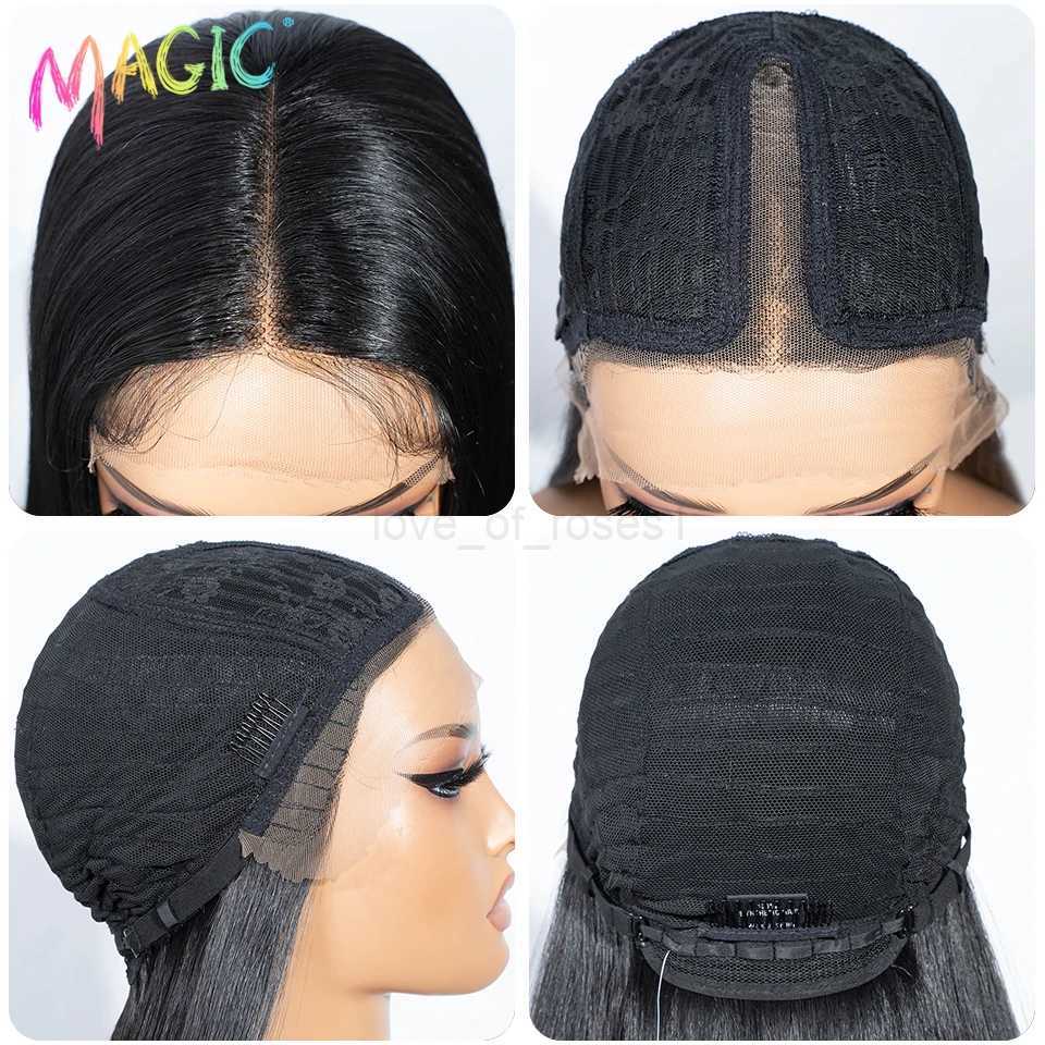 Magic Synthetic Lace Wig 30 Inch Long Straight Wigs Soft Rainbow Colorful Ombre Blonde Ginger Wigs For Black Women Cosplay WigM240712