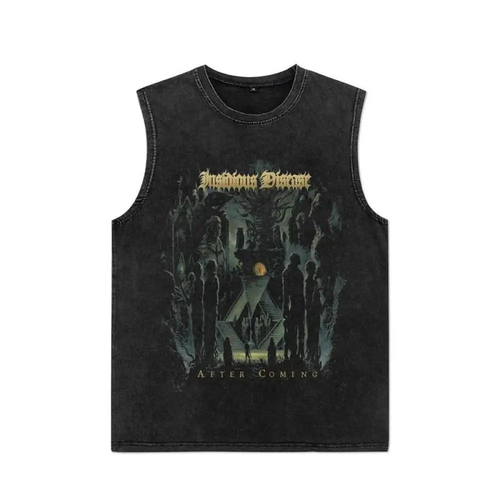 Vintage Washed Vest Hip Hop Streetwear 100% Cotton Tank Top Mens Gothic Letter Print Sleeveless Y2K Punk Rock T Shirt Summer 240703