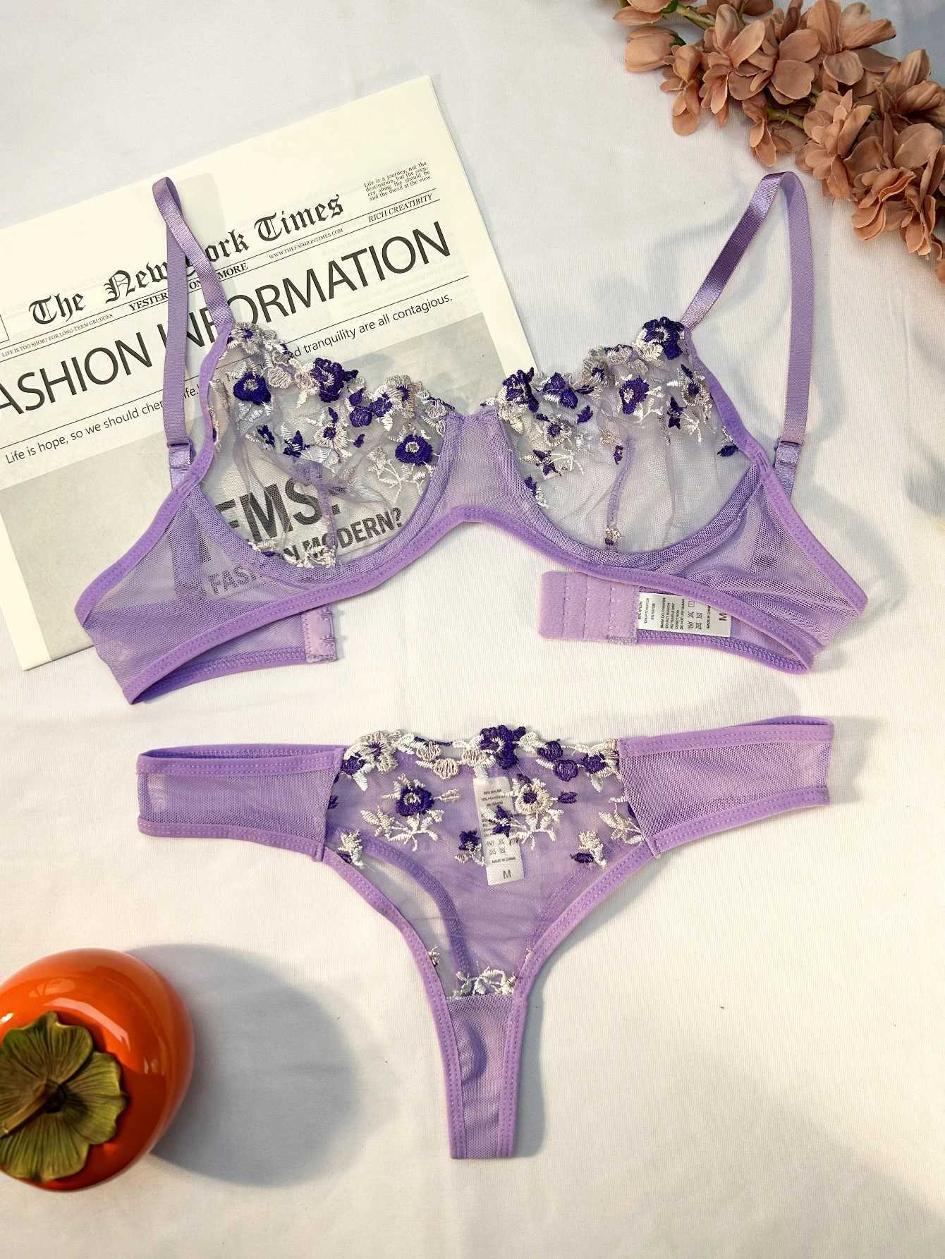Purple Sexy Lingerie Woman Lace Transparent Underwear Fairy Embroidery Brief Sets Delicate Bra Panties Kits Erotic Brief SetsXJ250301