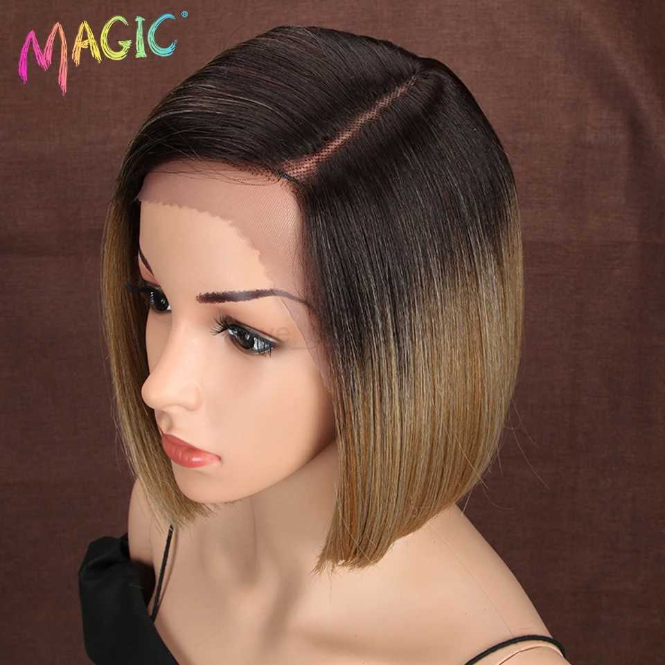 Magic Synthetic Lace Wig Bob Wig 10 Inches Short Straight Hair Wig For Black Women Side Part Heat-Resistant Fiber Lace Bob WigM240712