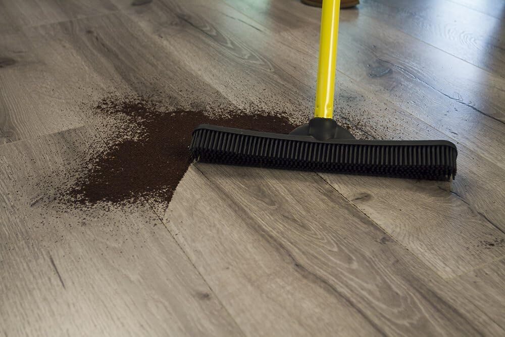 New Original Indoor Pet Hair Rubber Broom With Carpet Rake Squeegee, Black And Yellow