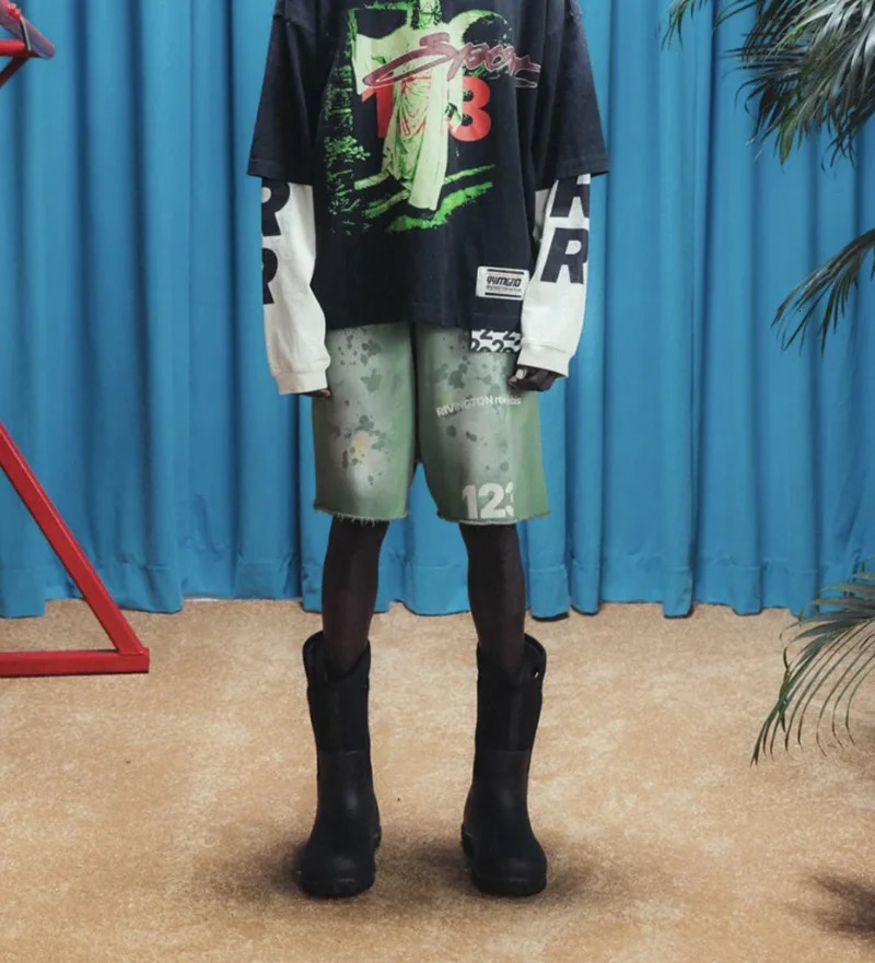 Grey Blue Green Red Washed Do Old RRR123 Shorts Men Woman 1 Good Quality Streetwear Vintage Heavy Fabric Joggers 240711